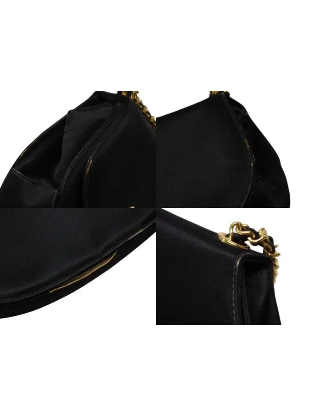 Chanel Half Moon Chain Bag CC Logo Satin Leather Black Gold